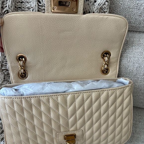 NWT Karl Lagerfeld Agyness Leather Shoulder/Crossbody bag in Cream - Picture 7 of 10